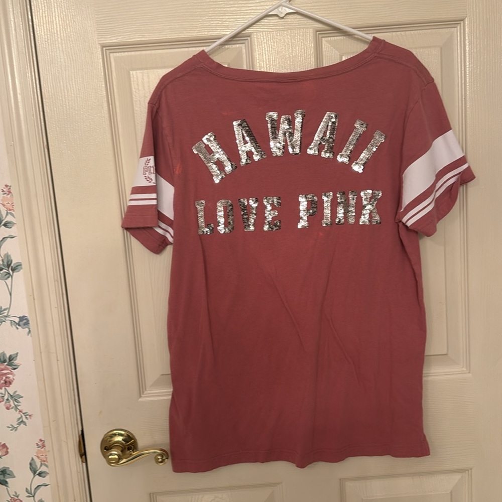 PINK shirt, HAWAII in front in Sparkly letters. Size L, NWOT - Picture 2 of 2